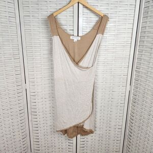Hackwith Design House Faux Wrap‎ Dress Heathered Cream Tan Minimalist Size M